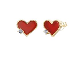 RED HEART ZIRCON STUD EARRINGS