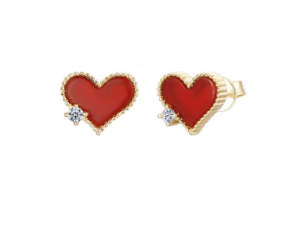 RED HEART ZIRCON STUD EARRINGS