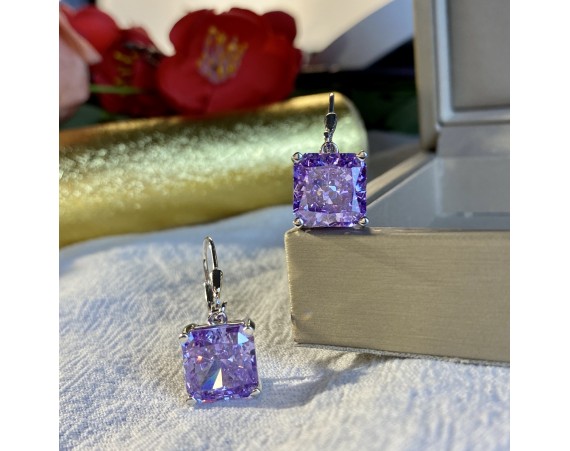 SMALL SQUARE DANGLE ZIRCONIA EARRINGS