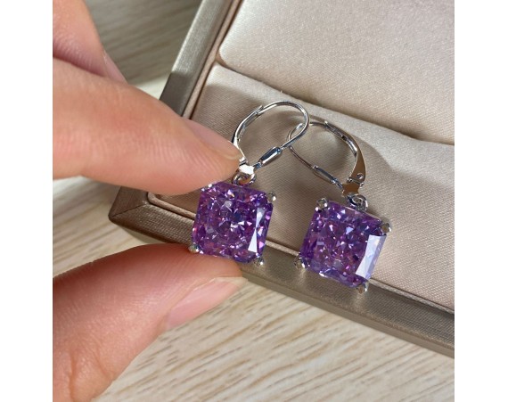 SMALL SQUARE DANGLE ZIRCONIA EARRINGS