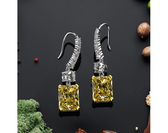 RECTANGULAR PENDANT HIGH ICE DIAMOND EARRINGS
