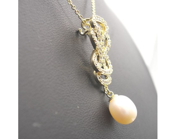 Chinese Knot Design Pearl Pendant Necklace And Stud Earrings Set
