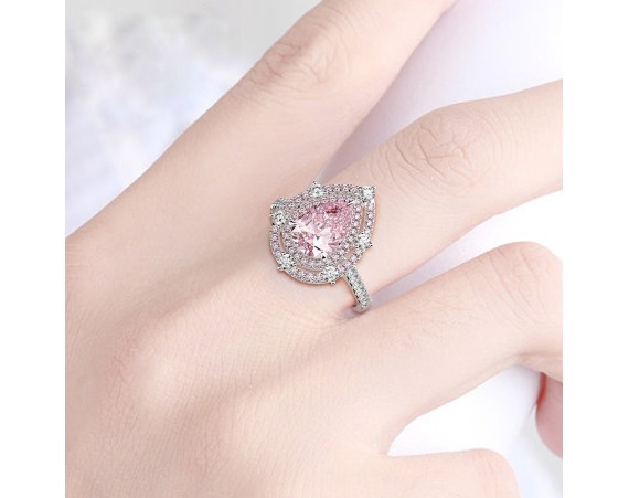 TEARDROP-SHAPED PINK ZIRCONIUM RING