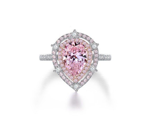 TEARDROP-SHAPED PINK ZIRCONIUM RING