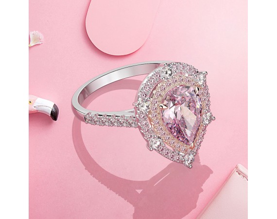 TEARDROP-SHAPED PINK ZIRCONIUM RING