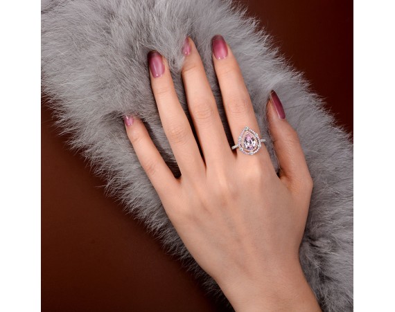 TEARDROP-SHAPED PINK ZIRCONIUM RING